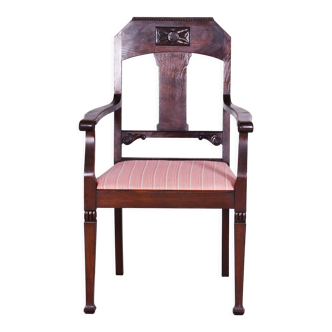 Restored art nouveau walnut armchair, revived polish, austria, 1910s