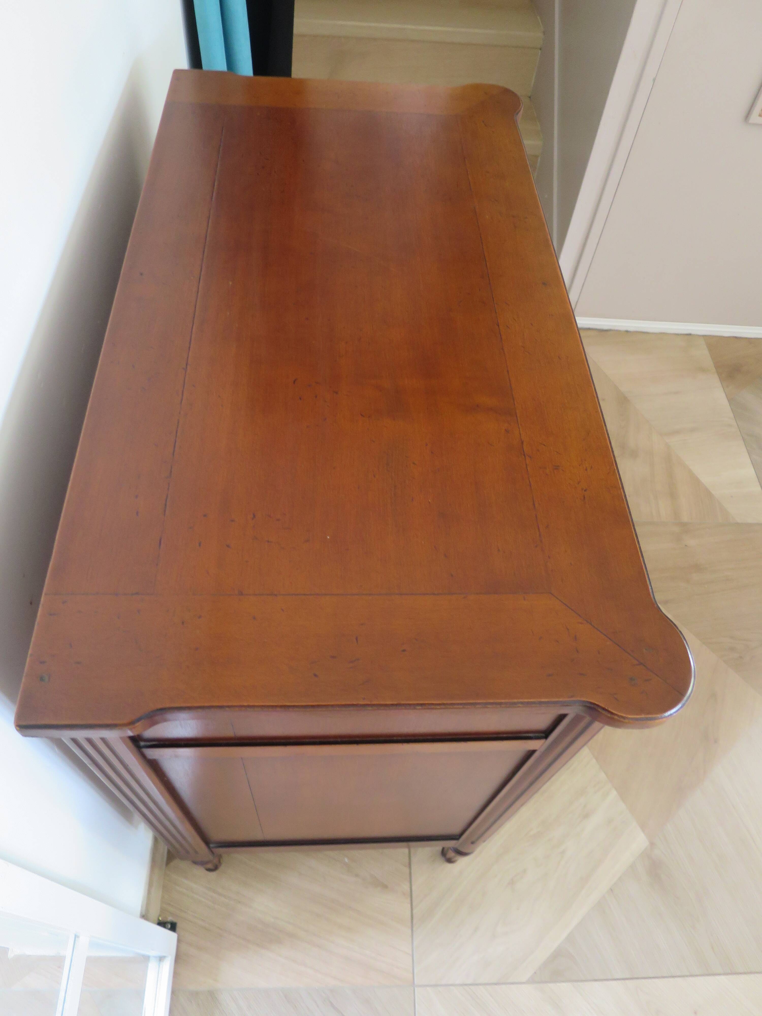 Louis XVI-style sideboard - 1 drawer - fluted legs - mahogany - solid wood