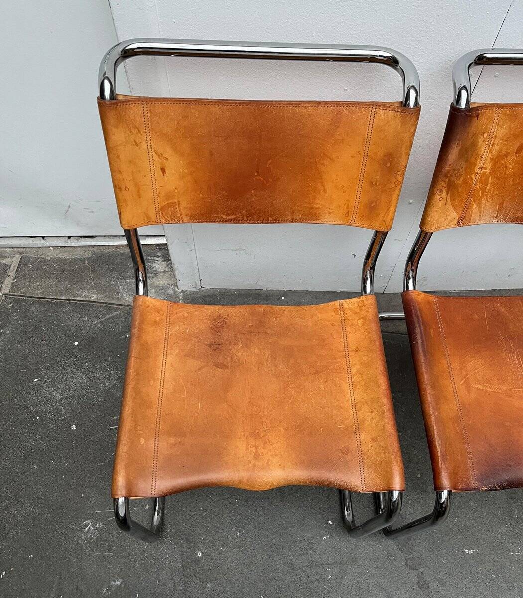 German vintage leather cantilever chairs S33 by Mart Stam for Thonet, set of 8
