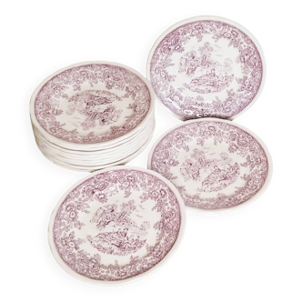 Set of 12 Lunéville earthenware dessert plates