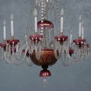 Lustre pampilles XIXème verre coloré doré et dorure