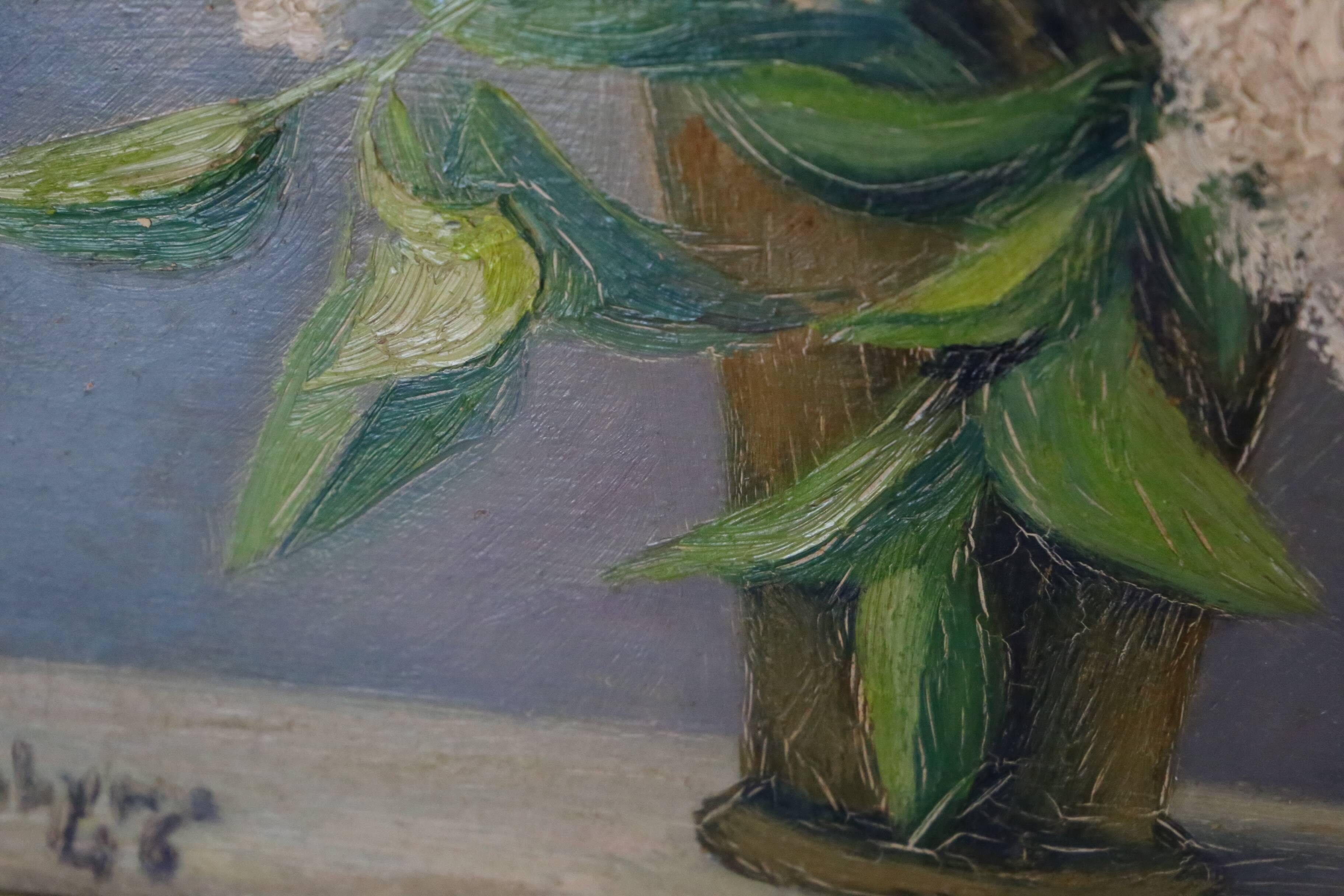 Oil painting, Lilac, still life, 1946