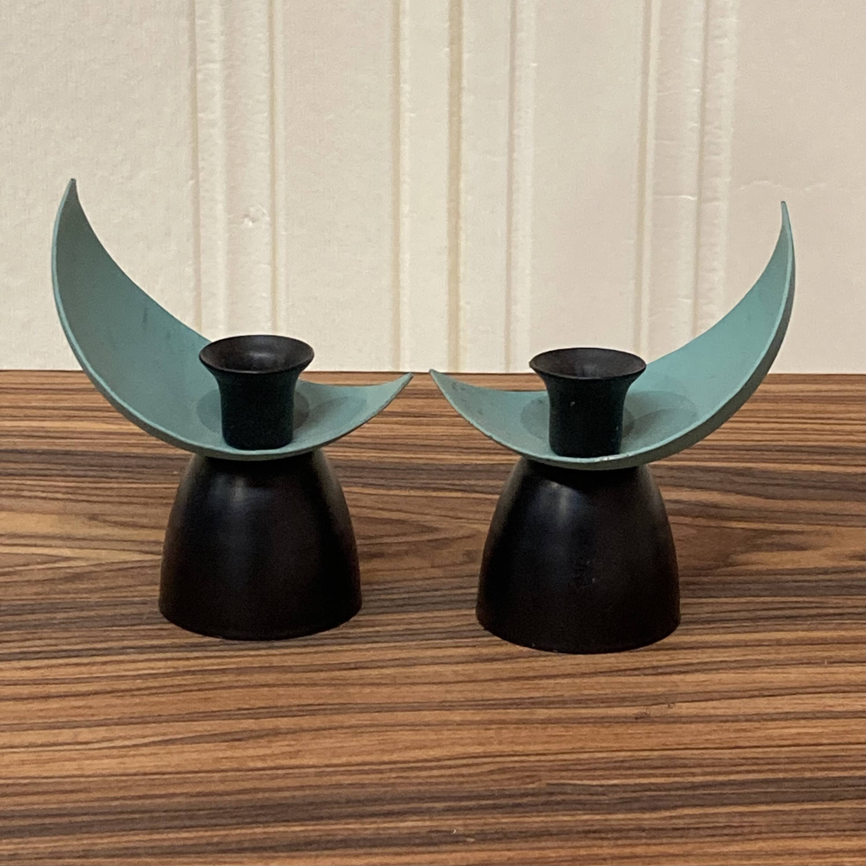 Pair of metal candlesticks scandinavian design 1950.