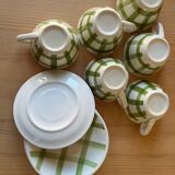 6 green and white checked coffee cups Moulin des Loups