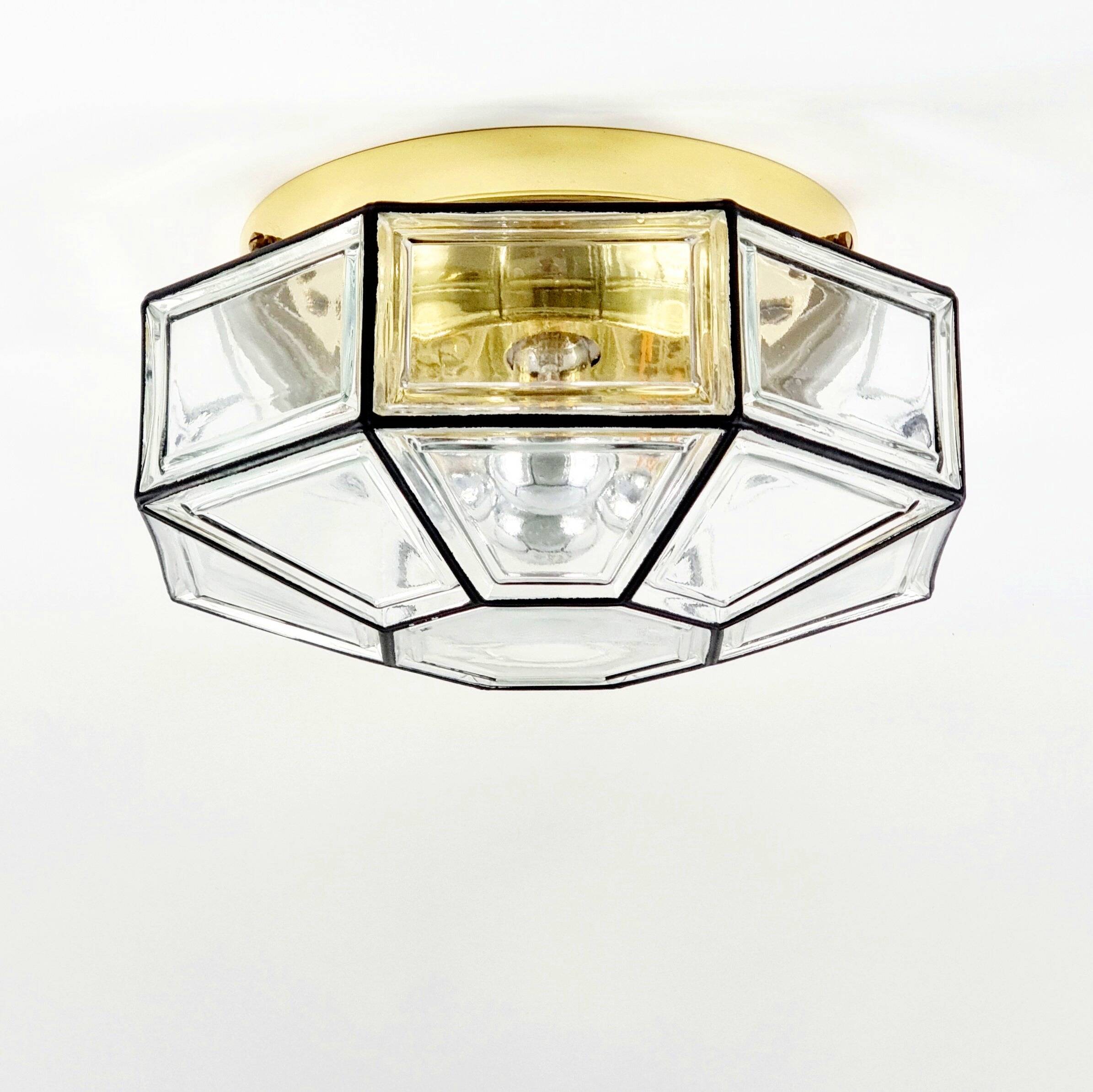 Large Mid-Century Glass Ceiling Light/Flush Mount from Limburg, Germany, 1960s