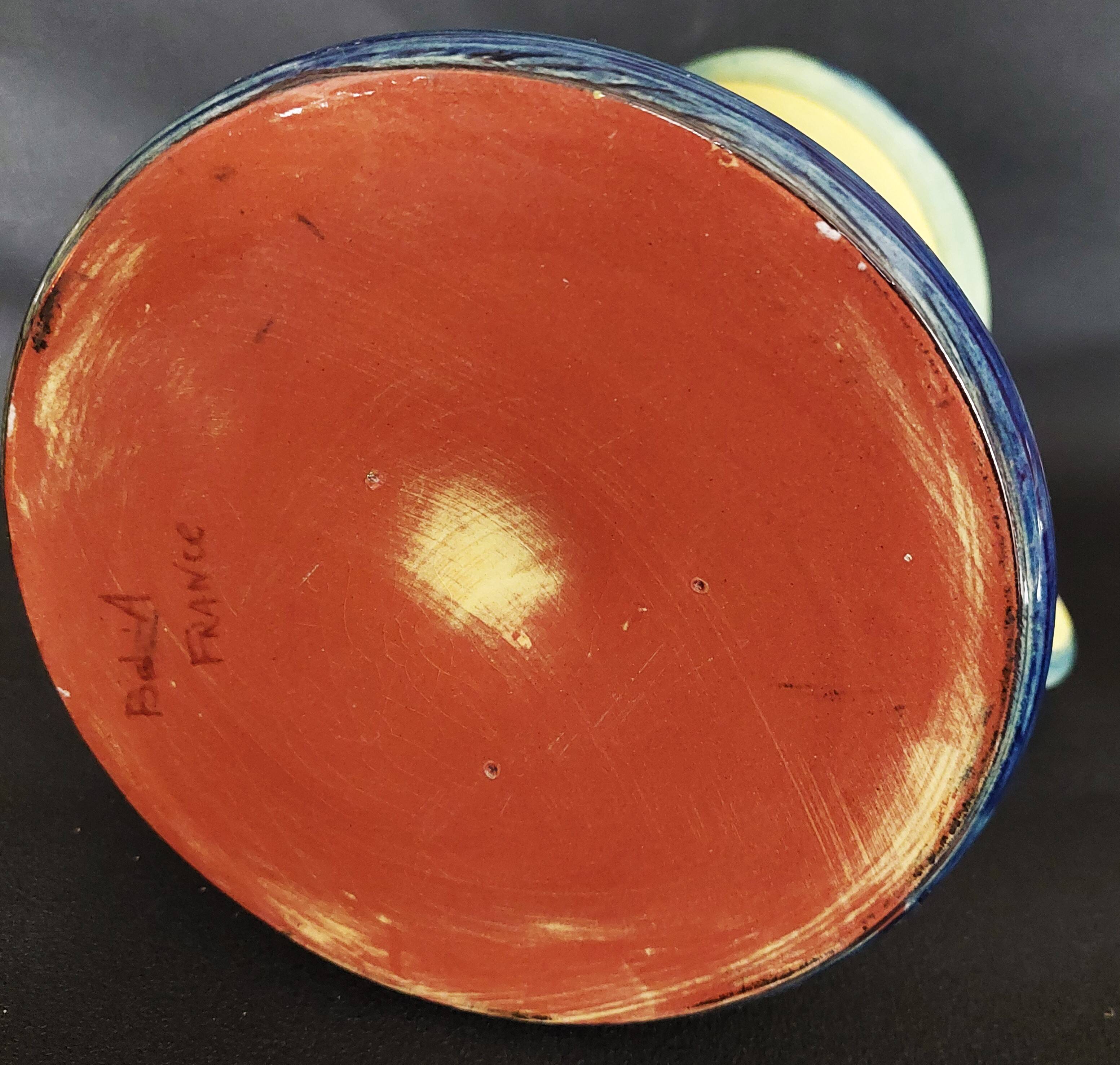 Vintage earthenware pitcher with a glossy finish, signature to be identified, 20th-century ceramics.