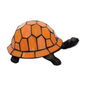 Night light turtle-cast iron and orange glass paste 1970