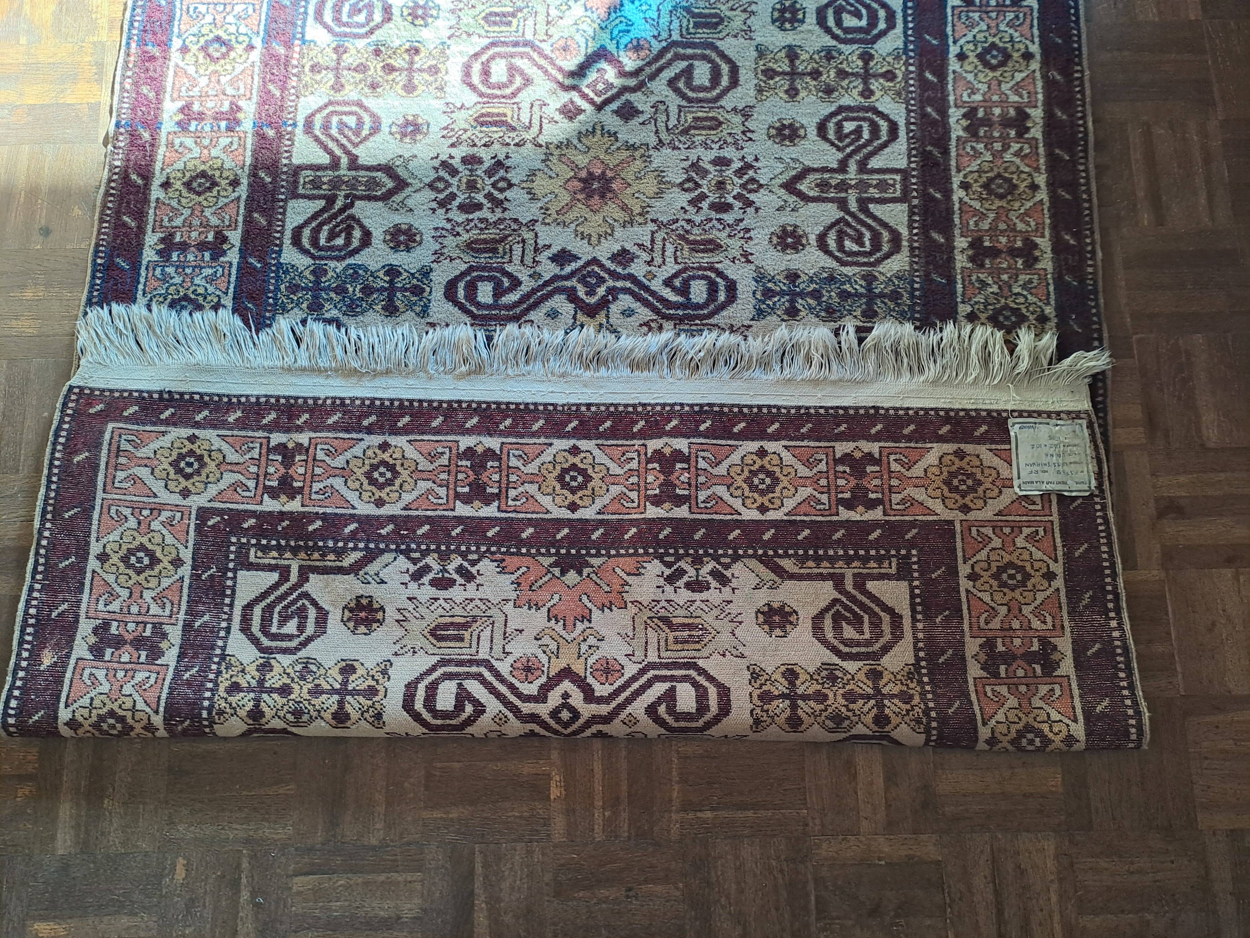 Shirvan urss oriental rug wool handmade rectangular 1940 burgundy and ecru with fringes 100% wool