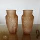Pair of Art Deco vases in moulded pink glass, signed Souchon Neuvesel, 1940.