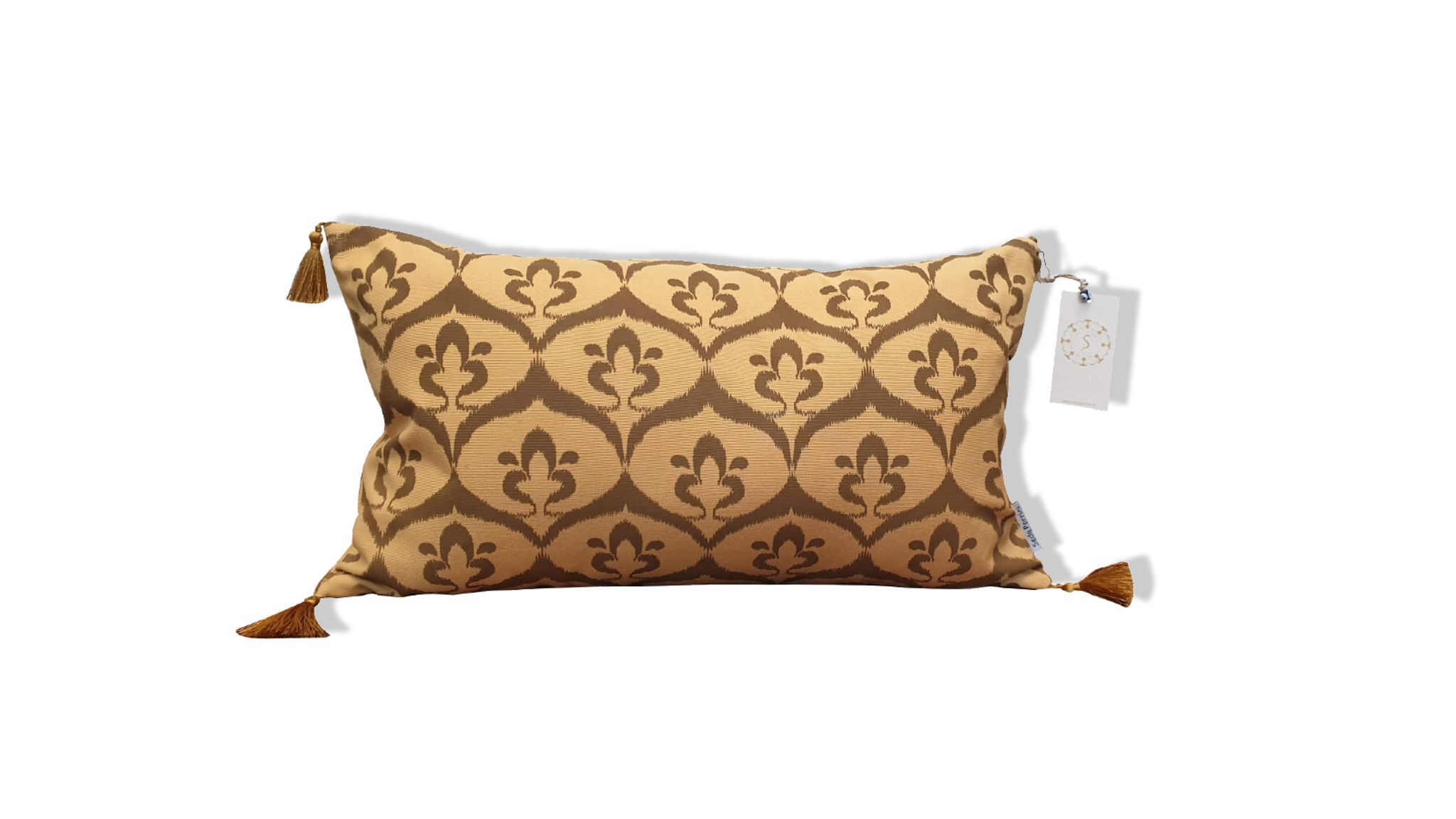 Housse de coussin ottoman style ikat ocre havane, verte olive, 30 x 50 cm