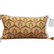 Housse de coussin ottoman style ikat ocre havane, verte olive, 30 x 50 cm