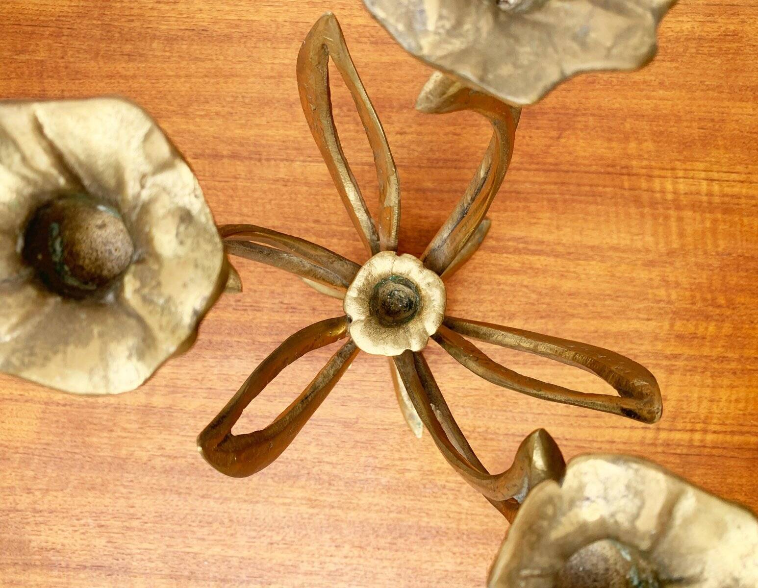 Vintage brutalist floral metal candlestick