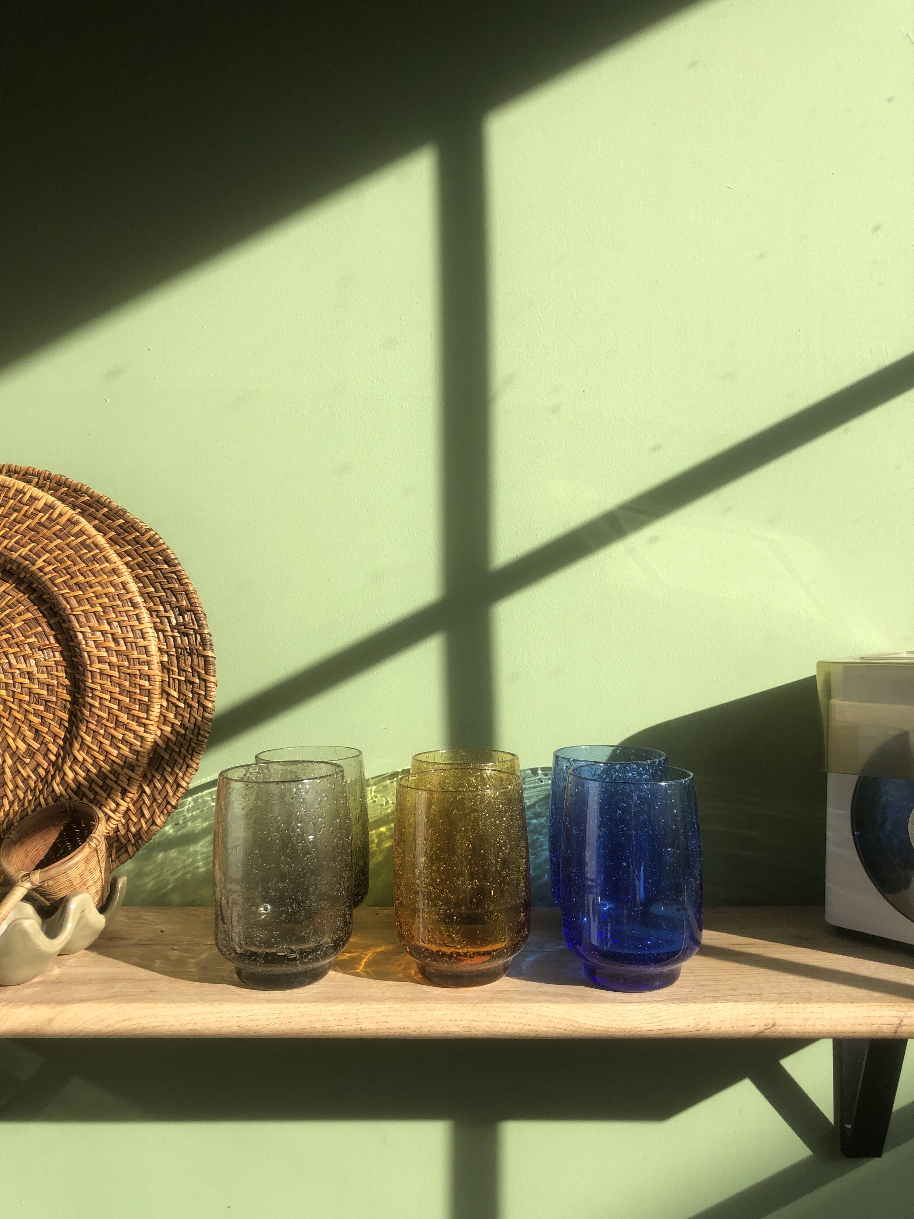 Lot de 6 verres bullés signés Riom