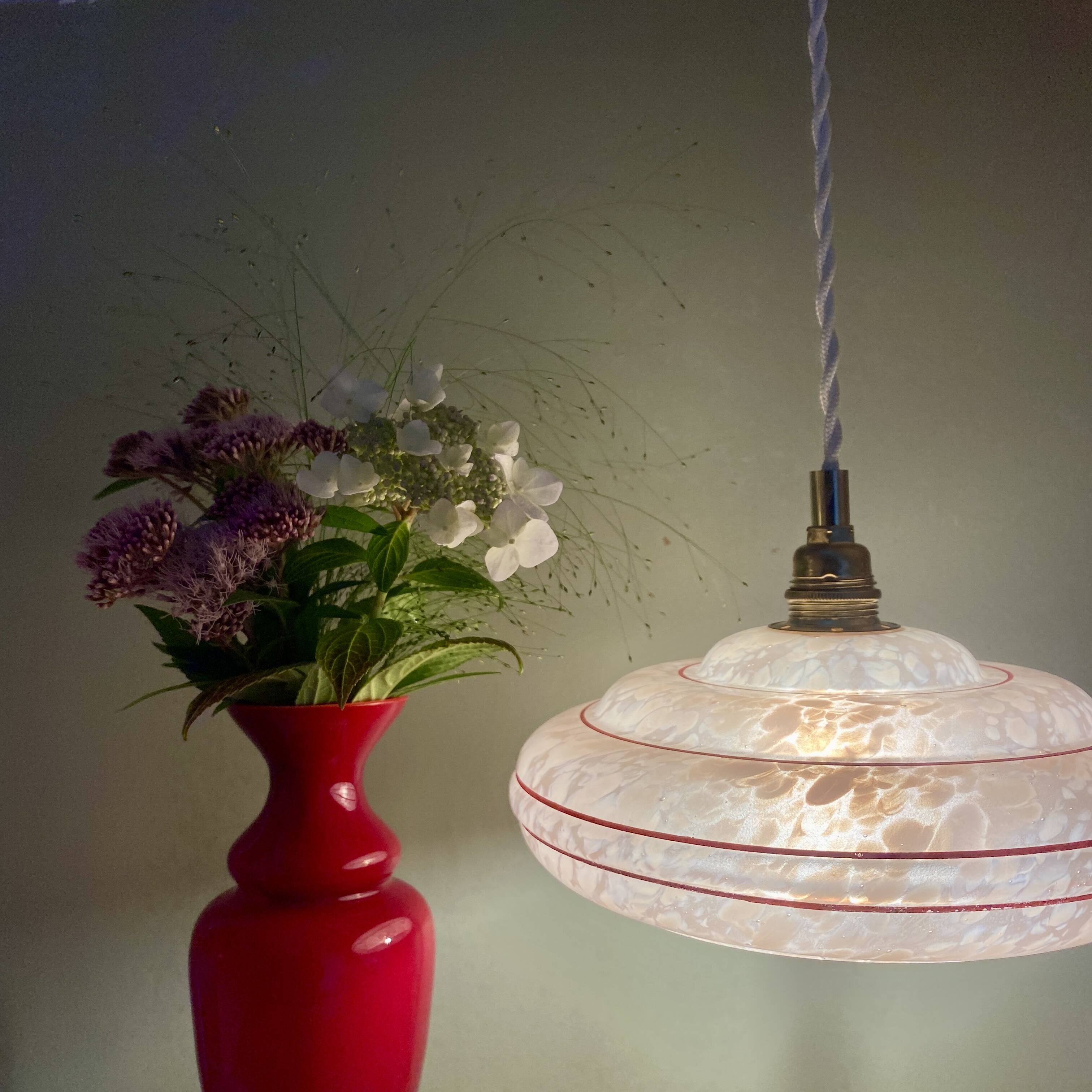 Vintage pink clichy glass lampshade pendant light