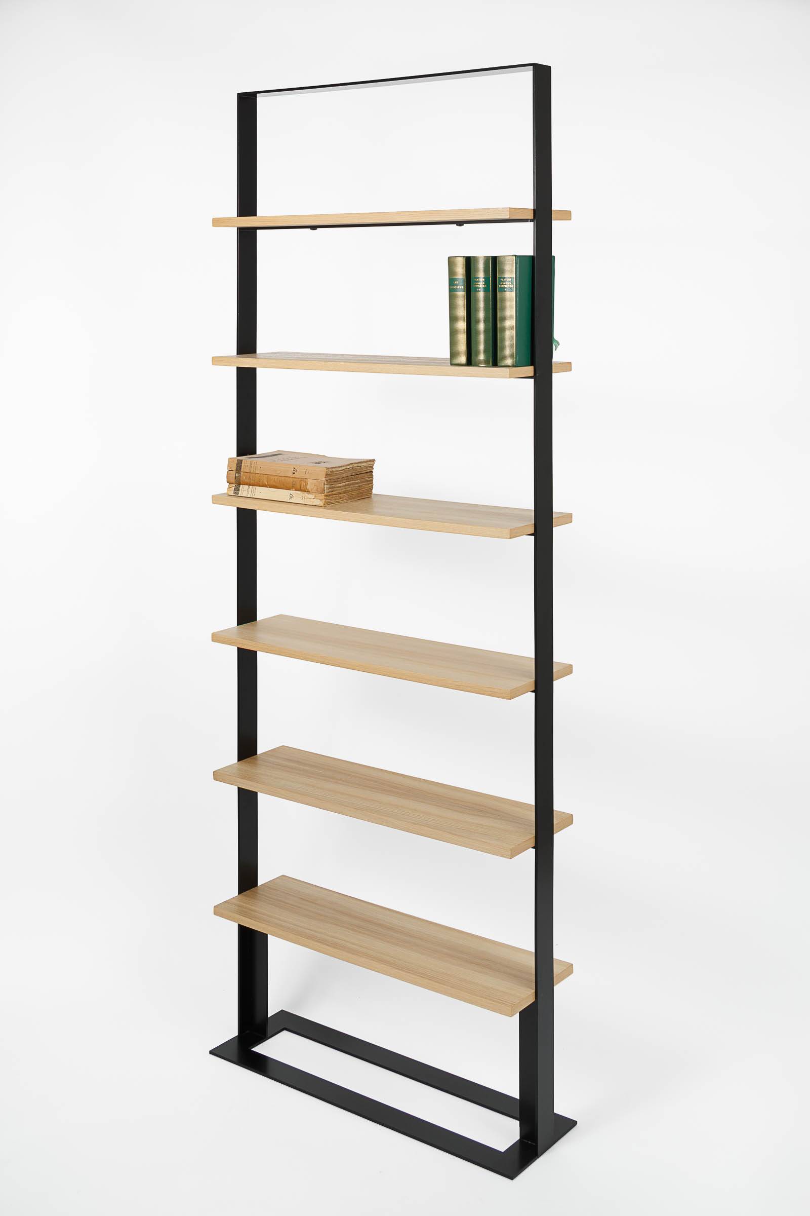 Severin shelf 2 oak and matte black steel