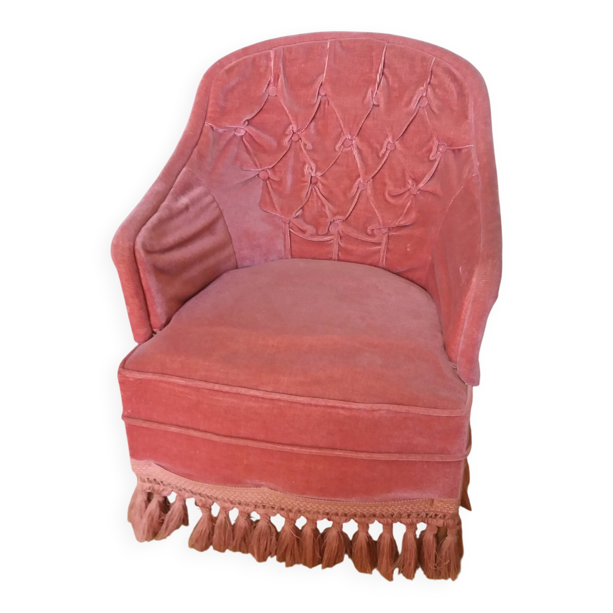 Fauteuil crapaud en velours rose