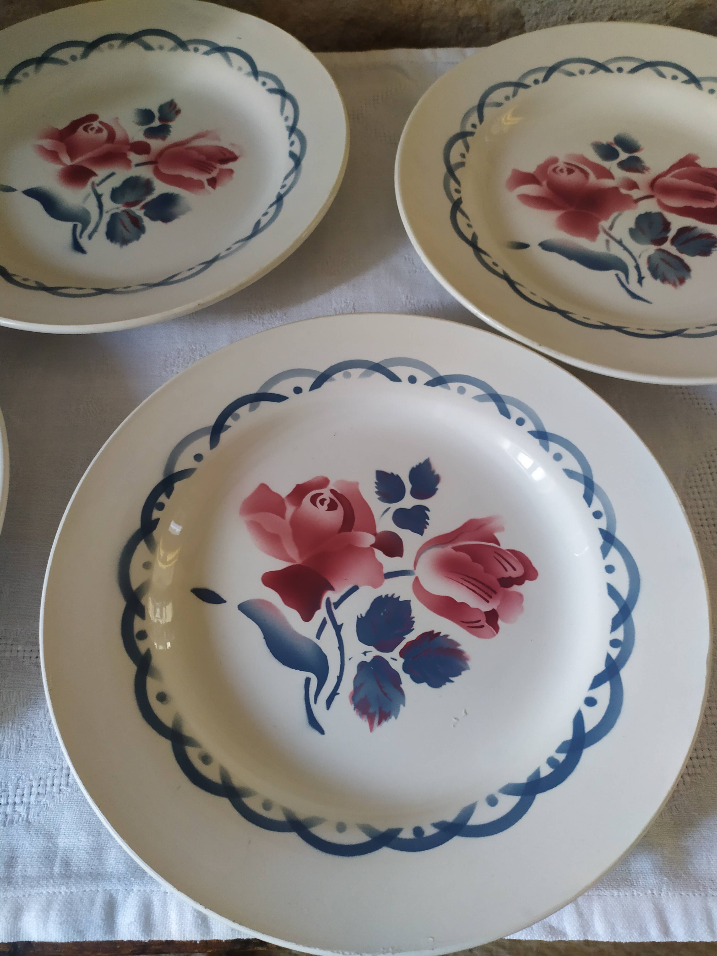 Flat earthenware plates by Digoin Sarreguemines