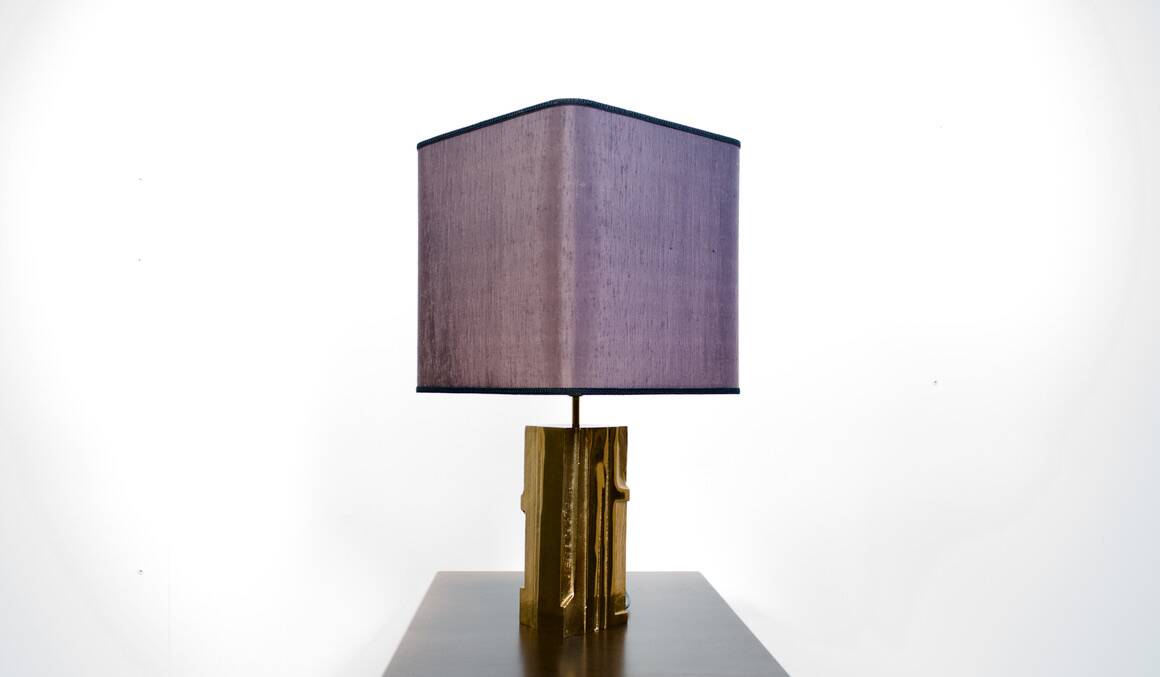 POLISHED/FROSTED BRONZE LAMP MICHEL MANGEMATIN FRANCE 1960