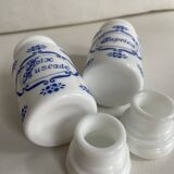 Ensemble de 2 pots à épices en opaline vintage en français et italien
