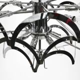 Large original 1960s large chrome metal and glass disc ceiling chandelier