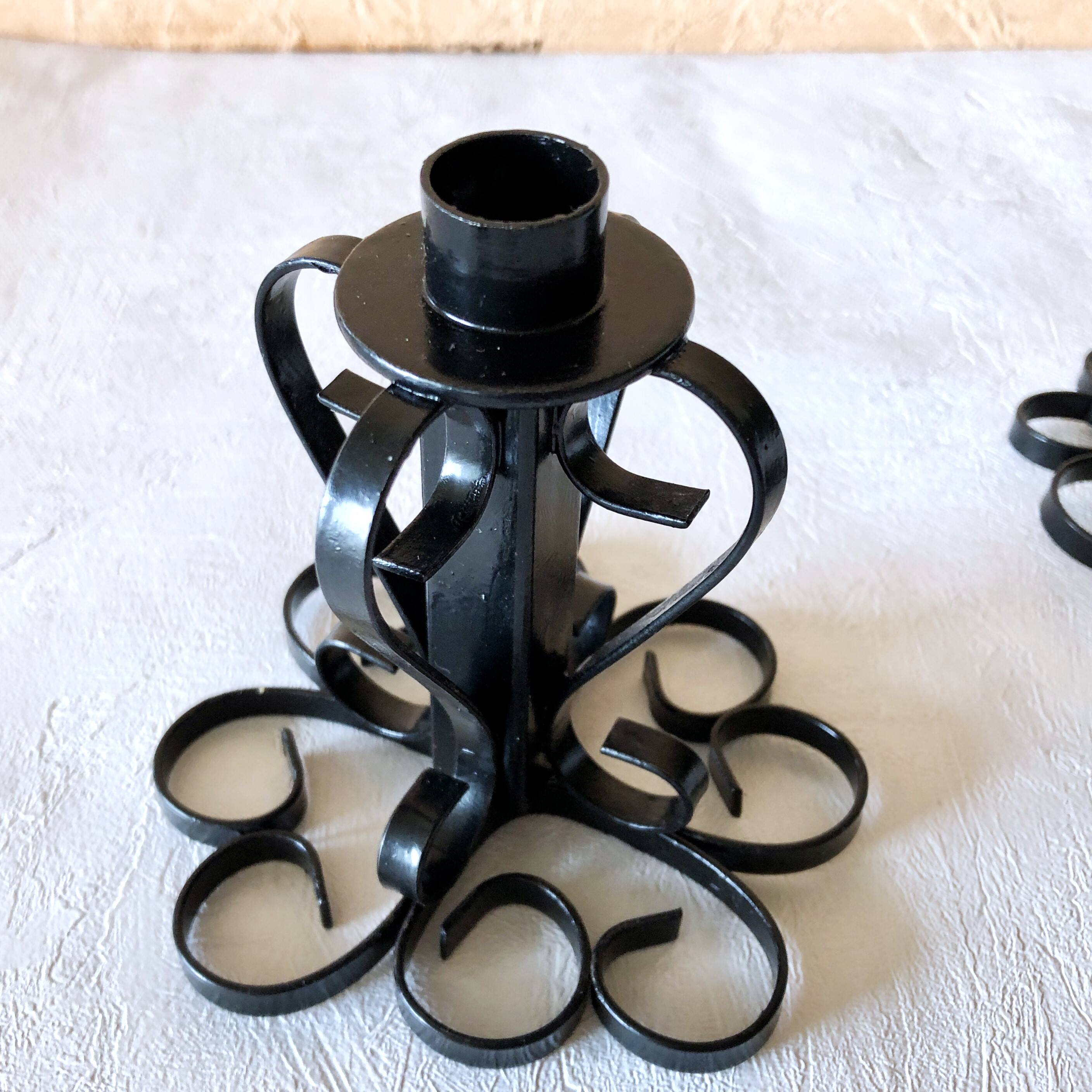 Set of two vintage twisted wrought iron candlesticks