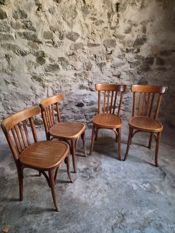 Ensemble de 4 chaises bistrot françaises anciennes par Mahieu & Guillaume, vers 1930