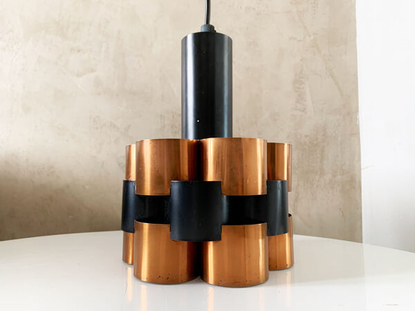 Suspension en cuivre et métal laqué noir scandinave milieu du siècle Werner Schou
