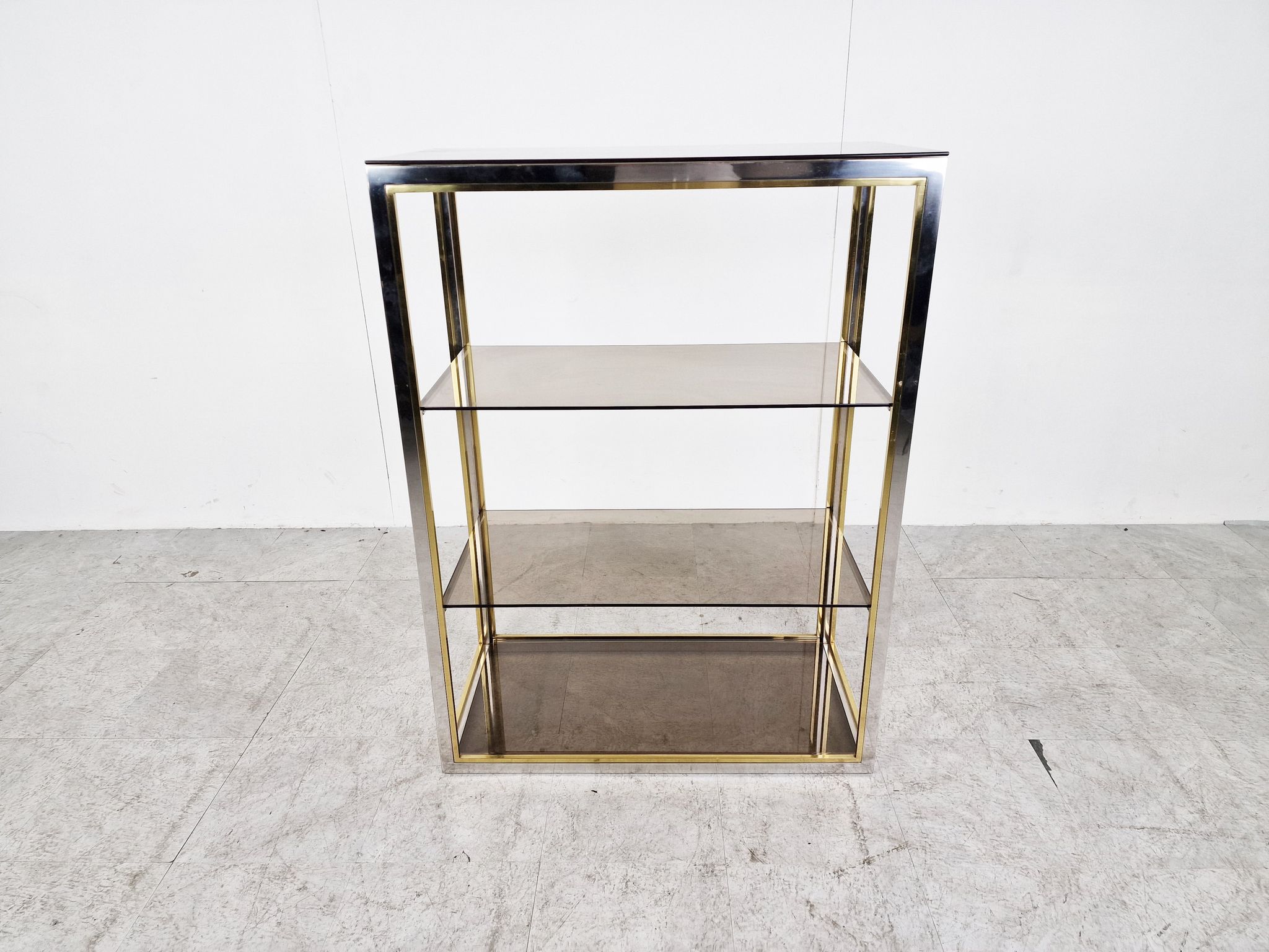 Etagère laiton vintage et chrome, années 1970