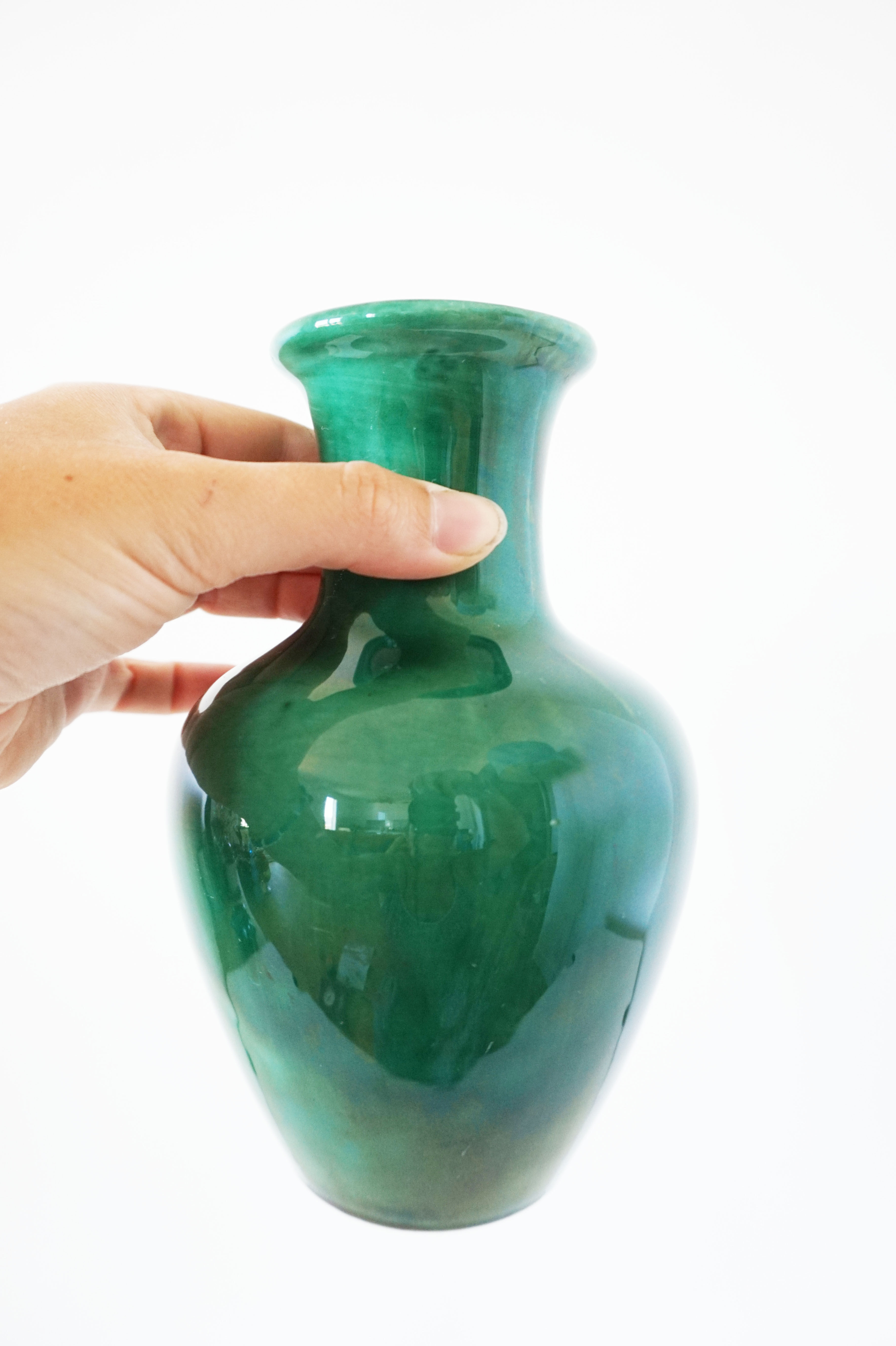 Green iridescent ceramic vase