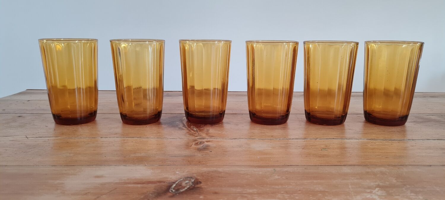 Set of 6 amber water glasses