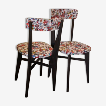 Chaises bois massif wengé assise tissus vintage