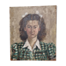 Oil on wood panel, portrait of a young girl signed, 1945