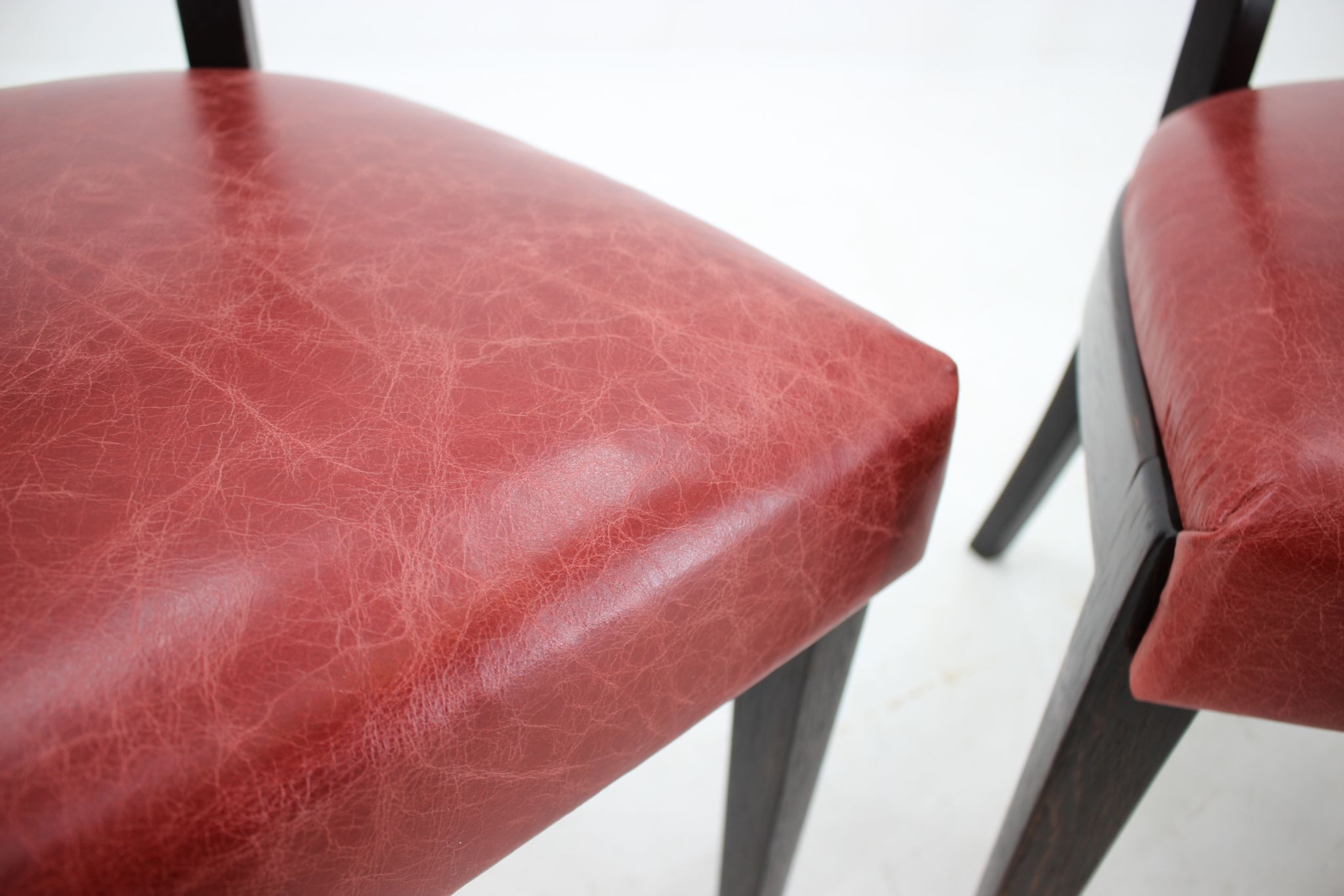1950s Red Leather Dining Chairs for UP Czechoslovakia, Set of 4