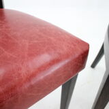1950s Red Leather Dining Chairs for UP Czechoslovakia, Set of 4
