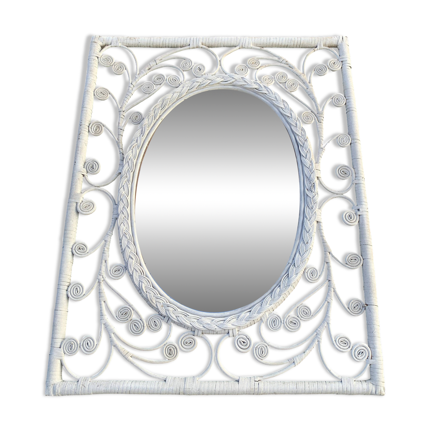 large white rattan mirror 77 x 60