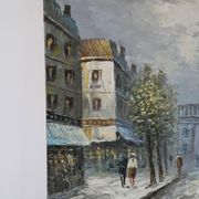 painting / oil on canvas streets of Paris under the snow vintage