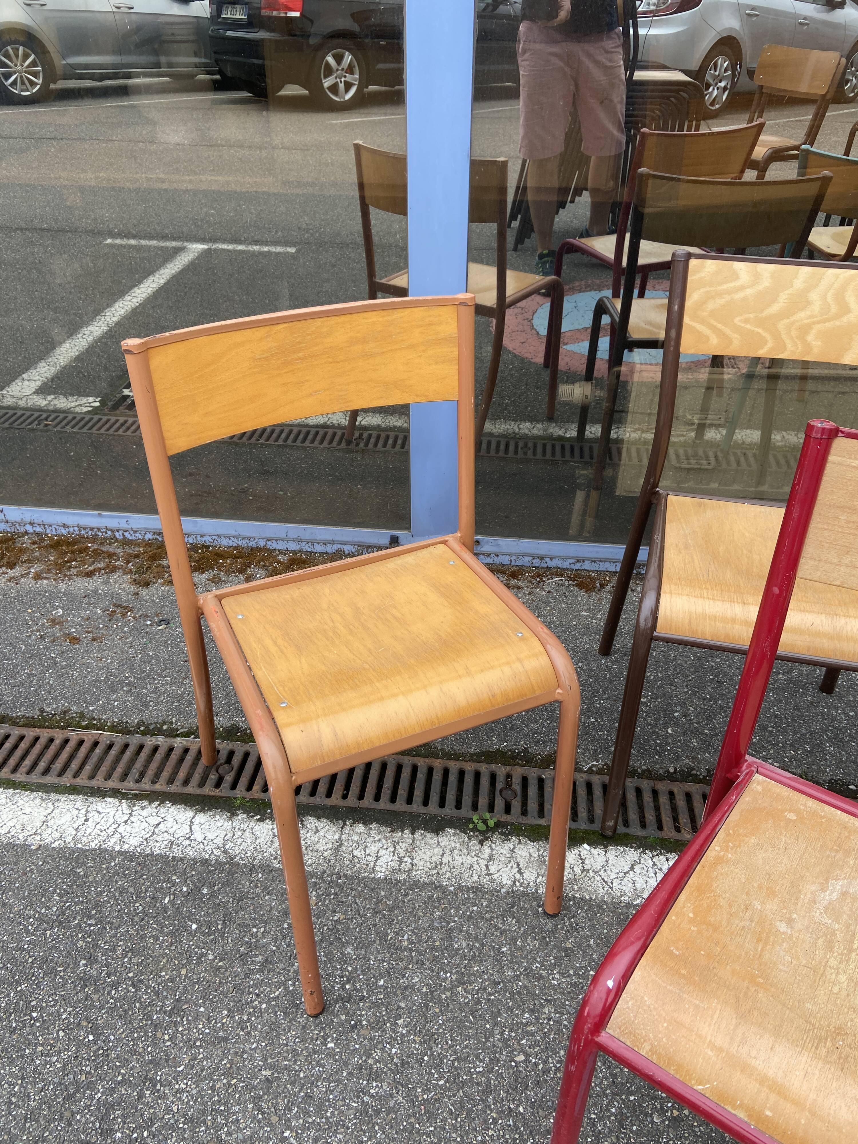 Set of 6 mismatched school chairs industrial