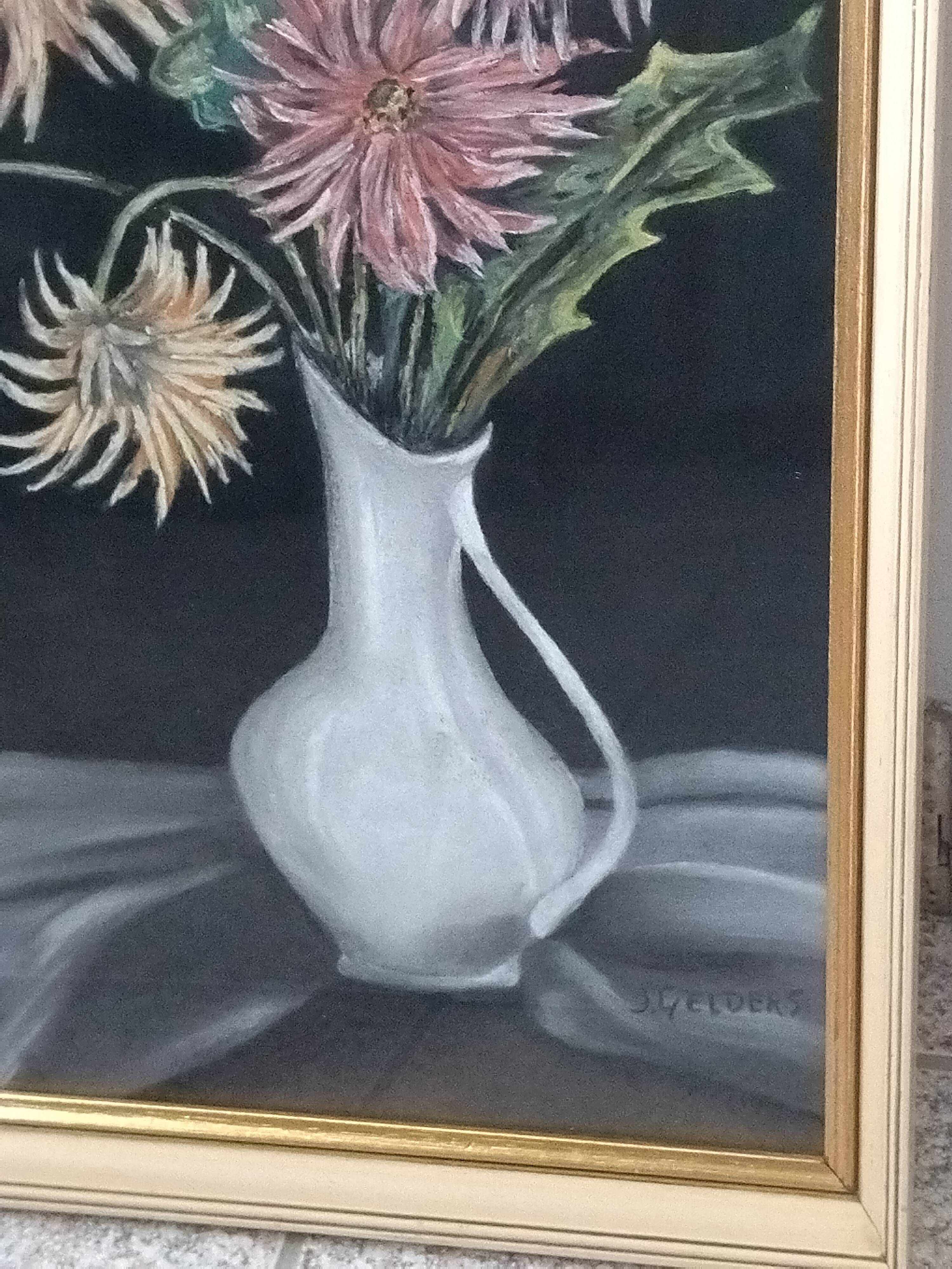 Old Tableau Pastel - Still Life Flowers - J. Gelders