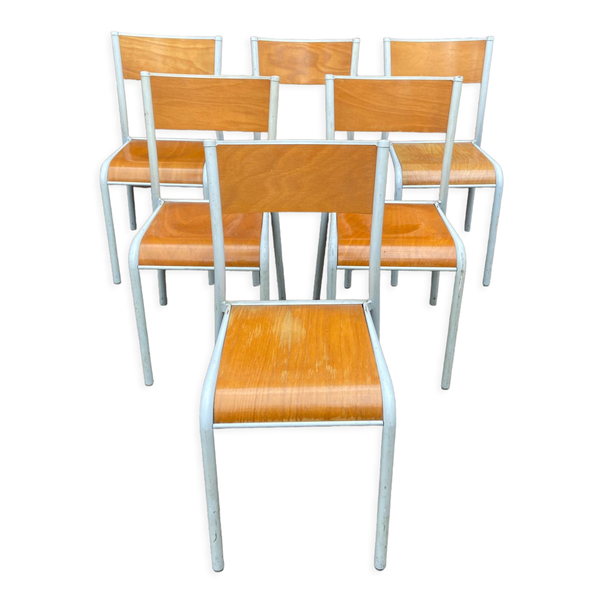 6 school chairs 70s industrial vintage school communities Mullca gaston cavaillon