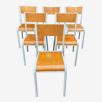 6 chaises d'école 70s industrielle école vintage collectivités Mullca gaston cavaillon