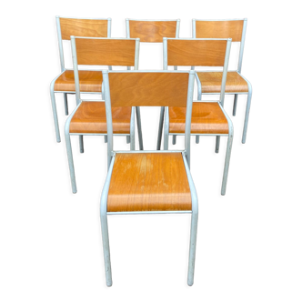 6 chaises d'école 70s industrielle école vintage collectivités Mullca gaston cavaillon