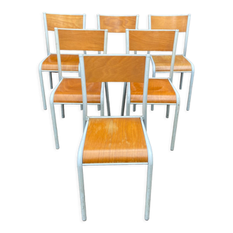 6 school chairs 70s industrial vintage school communities Mullca gaston cavaillon