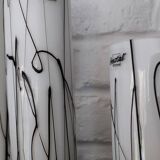 3 glass table lamps by Herstal, Denmark 1980