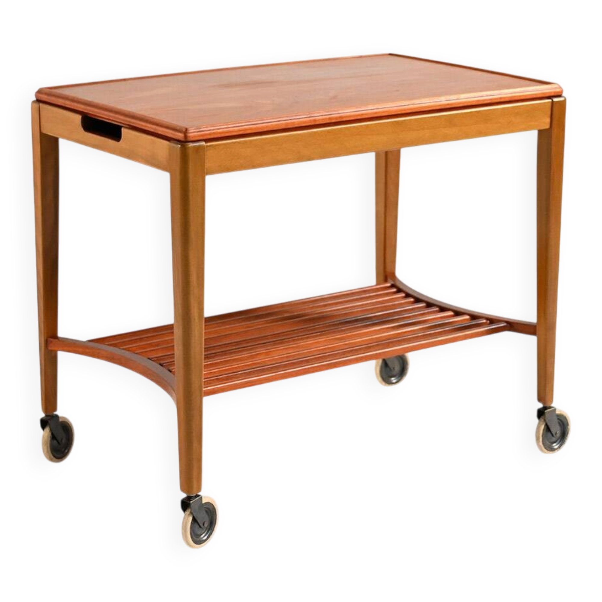 Mid-century Northern European serving trolley in teak and birch, 1950s–1960