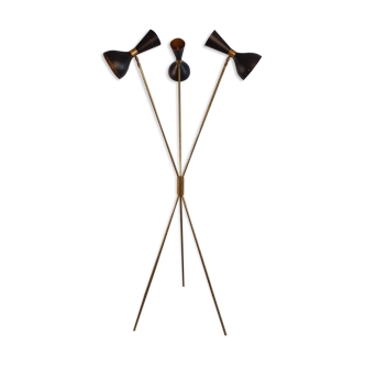 Italian brass lamppost 3 Spots Diabolos Noir Mid-Century Style 1950s