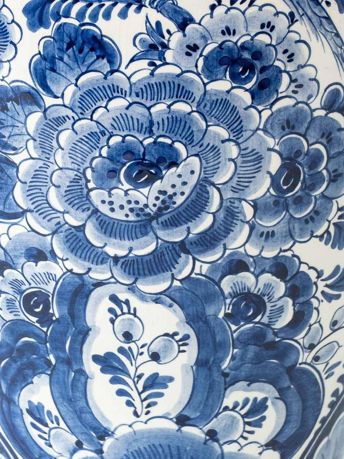 Monumental blue and white baluster vase from Delft, hand-painted, 1950s, Dutch.