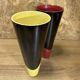 Pair of vases 70s, vintage black, yellow, red, deco pop, space age