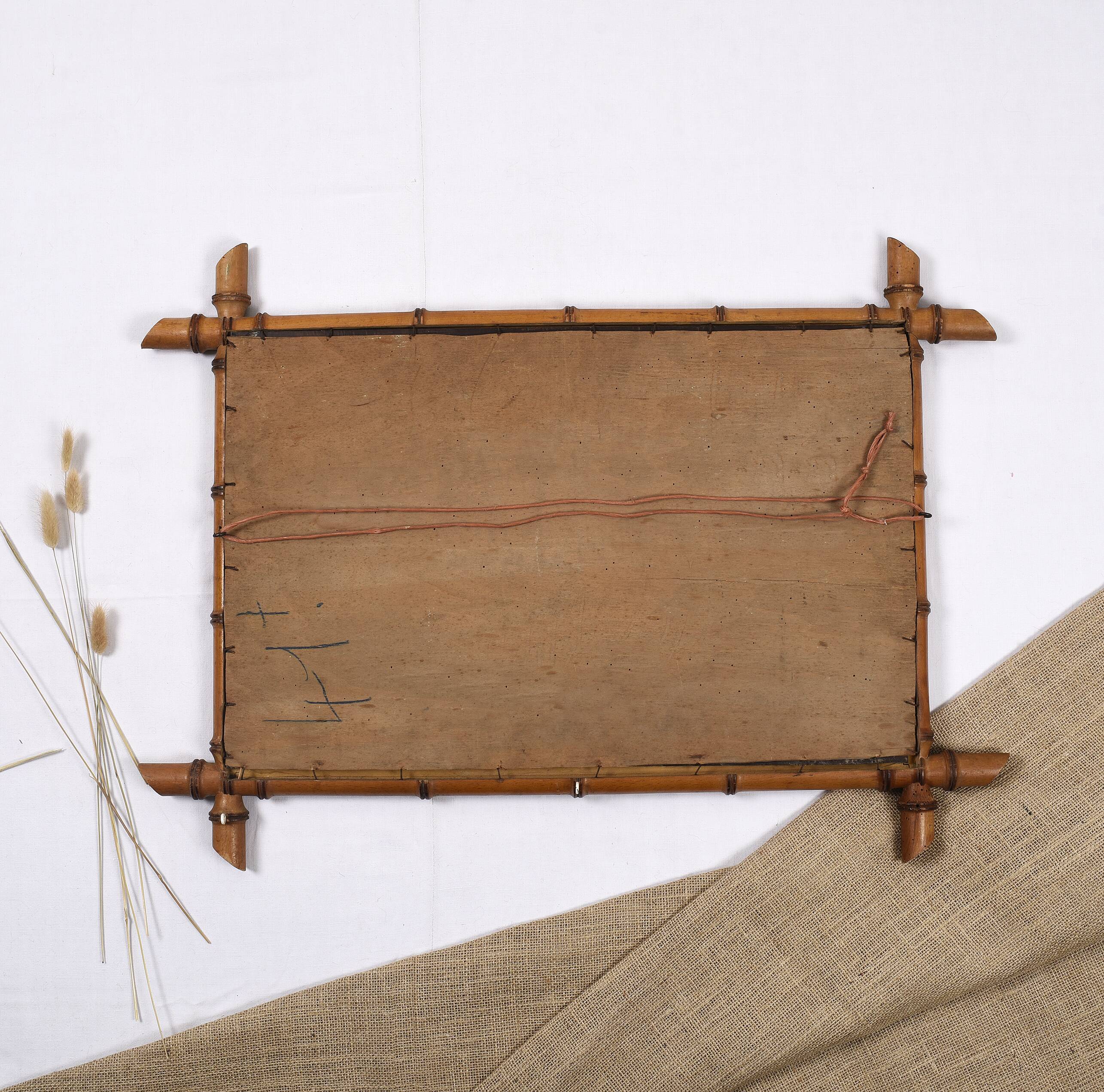 Old turned wooden mirror imitation bamboo