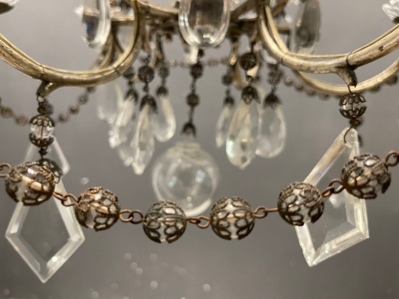Antique Italian Silver Crystal Chandelier, 1940s