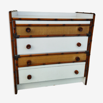 Rattan and bamboo chest of drawers, vintage